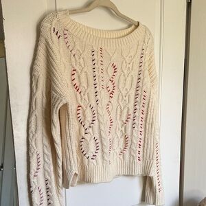 Cream Cable-Knit Women's Sweater with Contrast Stitching